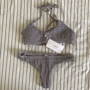 Gray Ruched Cheeky Bikini